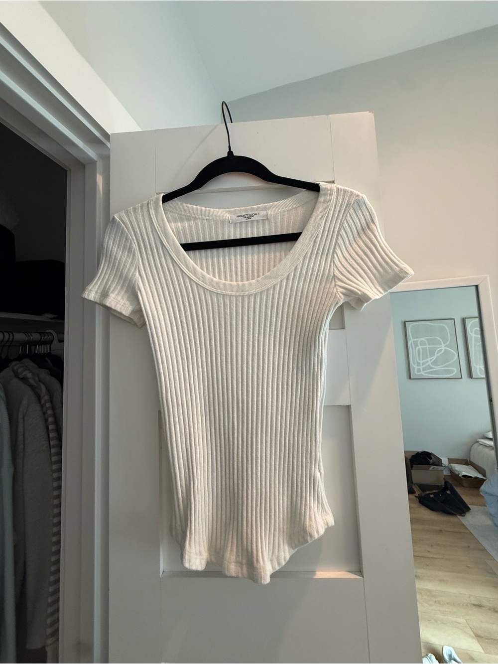 Project Social T Cream Ribbed Scoop Short Sleeve Top